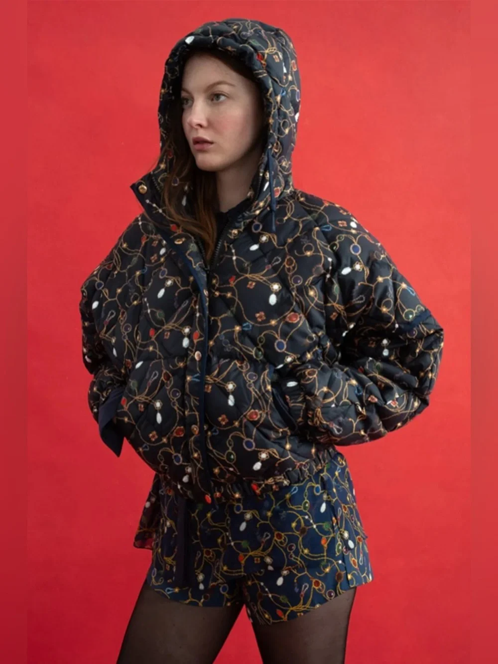 Rachel Antonoff Ace puffer jacket in tree of lost jewels print - Picture 2 of 9